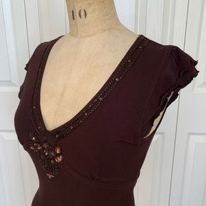RW & Co. chocolate brown beaded top.